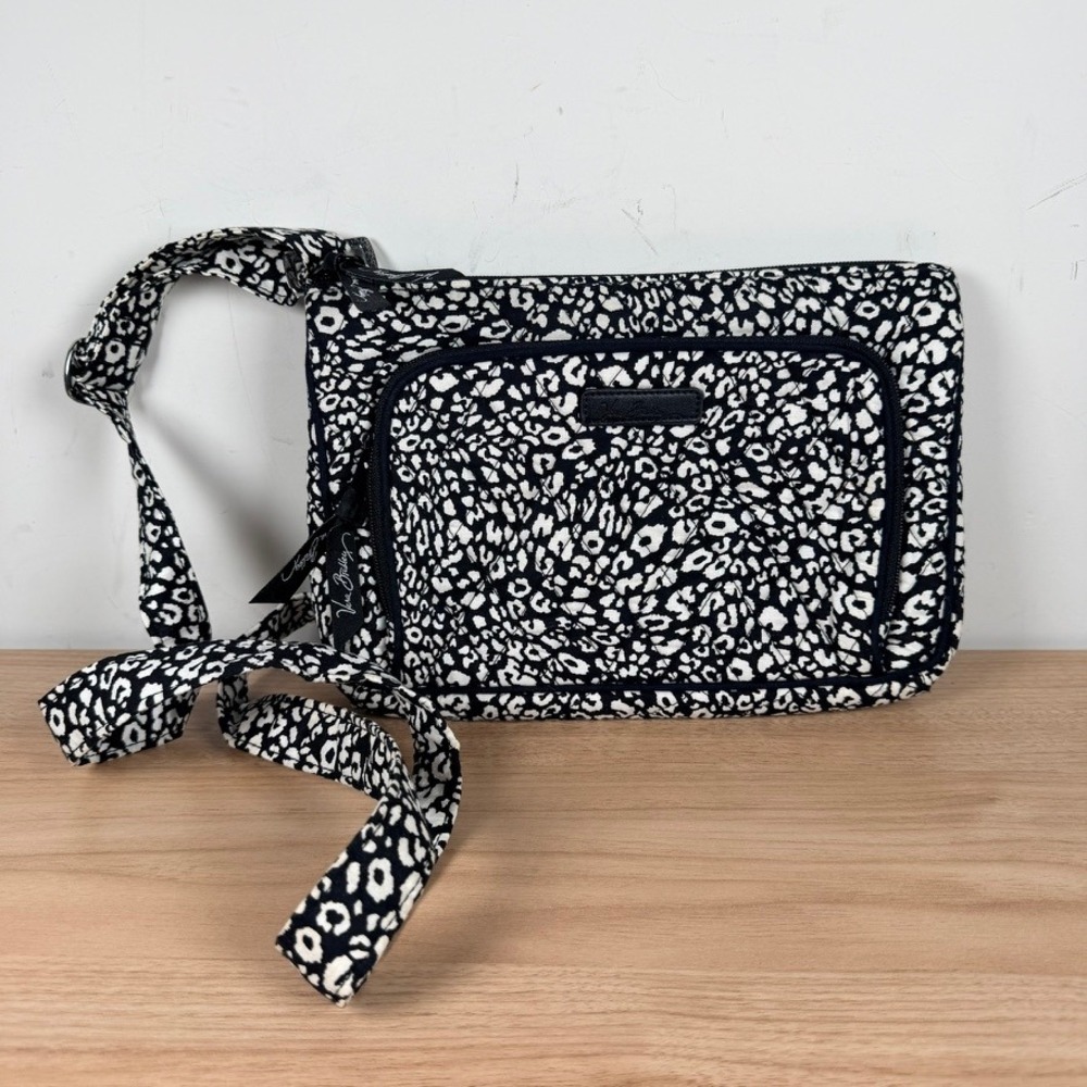 Vera Bradley Camocat Crossbody Bag Black‎ White Leopard Quilted Hipster Purse